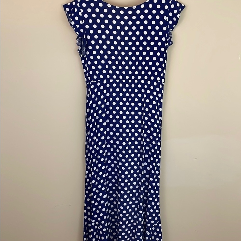 Blue & White Polka Dot high low dress L - Picture 7 of 9